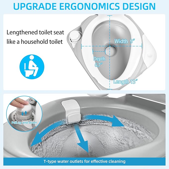 YITAHOME Portable Toilet Camping Porta Potty with Diagonal Enlargerd Bowl, Hand Sprayer, 5.28 Gal Leak-Proof Outdoor Toilet with Level Indicator, Carry Bag for Adults, RV Travel, Boat and Trips