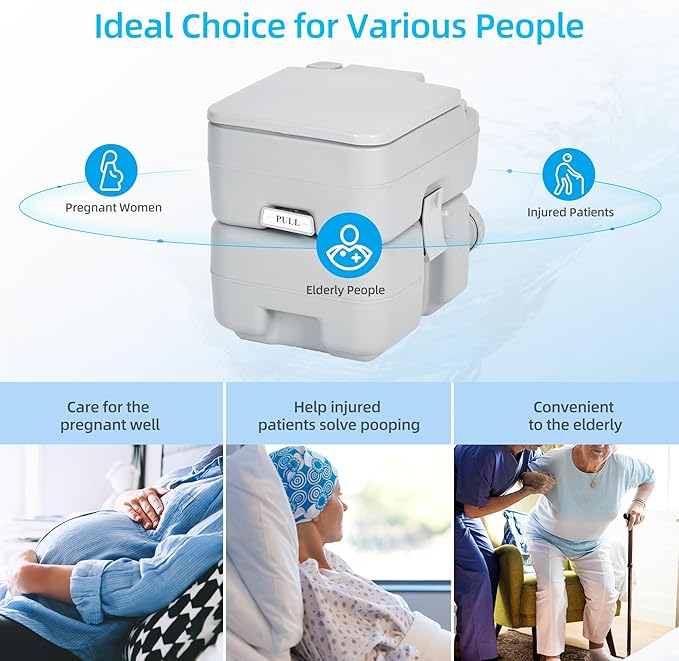 YITAHOME Portable Toilet 5.8 Gallon, Travel RV Porta Potty with T-Type Water Outlets, Anti-Leak,Press Water Pump for Camping, Boating, Hiking, Truck Travel, Trips