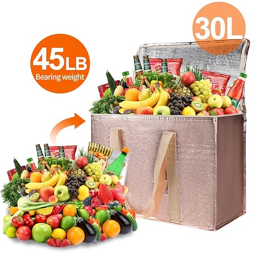 Bodaon 5-Pack Cooler Insulated Food Delivery Bag, Thermal Hot Pizza,X-Large Bags With Top Zippered for Grocery/DoorDash/Catering/Shopping, Large Cold and Frozen Door Dash Accessories, XL Tote, Gold