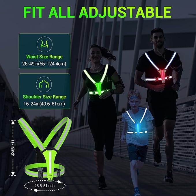 Led Reflective Vest Running Gear,7 Lights Colors Light Up Running Vest, Rechargeable High-Visibility Adjustable Vest for Running, Cycling, and Night Activities(Green)