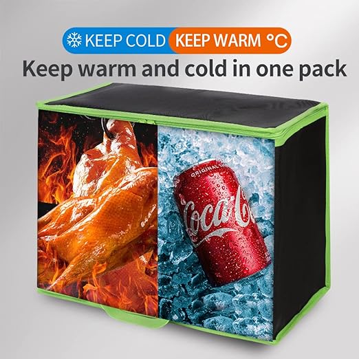 Bodaon 5-Pack Cooler Insulated Food Delivery Bag, Thermal Hot Pizza,X-Large Bags With Top Zippered for Grocery/DoorDash/Catering/Shopping, Large Cold Frozen Door Dash Accessories, Black-Green Edge