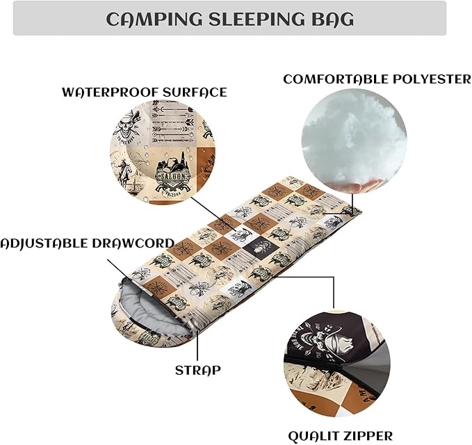 Sleeping Bags for Adults and Kids,3D Printing Camping Sleeping Bag for Girls Boys Lightweight Waterproof Cold/Warm 3-Season,Outdoor Travel with Compression Bags