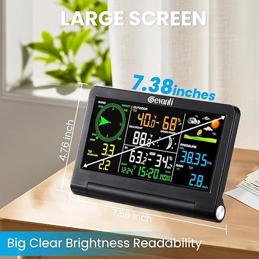 Weather Station Wireless Indoor Outdoor with 9-in-1 Sensor & LCD Display, Weather Station with Rain Gauge and Wind Speed/Direction, Moon Phase, Forecast, Temperature, Pressure, Humidity, Alarm