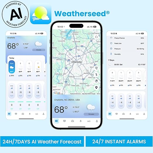 Sainlogic WiFi Smart Weather Station SA9 with 24H/ 7Days Accurate Weather Forecast by Weatherseedยฎ AI, 8.5" Large Display,UV,Sun Light,Rain Gauge,Wind Gauge,2-Year Data Storage & Export๏ผOnly 2.4G๏ผ