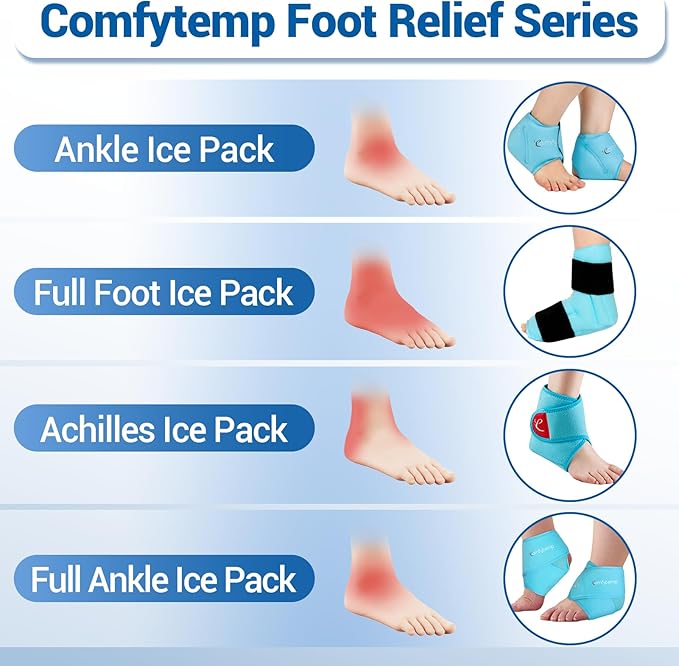 Comfytemp Extra Large Ankle Ice Pack Wrap, Reusable Gel Pack Hot Cold Compress for Plantar Fasciitis, Foot Pain Relief, Injuries, Achilles Tendonitis, Sprained Ankle, Swelling, Get Well Gift, 2 Pcs