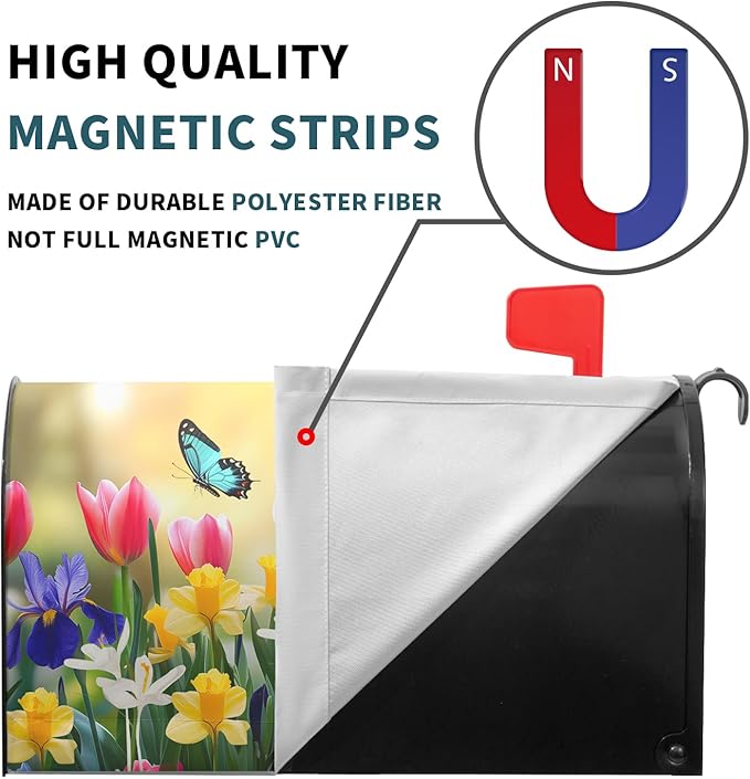 Spring Flowers Mailbox Covers Magnetic Large Size 25.5''x21'' Floral Butterfly Letter Box Wrap Spring Summer Seasonal Waterproof Post Letter Box Wrap Decor for Home Outdoor Garden Yard