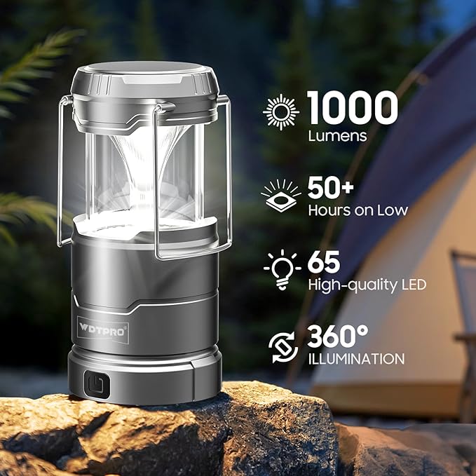 4 Pack Camping Lanterns Rechargeable Collapsible, 65 LED 3 Lighting Modes, 1000LM Camping Lights Waterproof, Portable Lantern for Camping Essentials Power Outages Tent Emegency Home Hiking