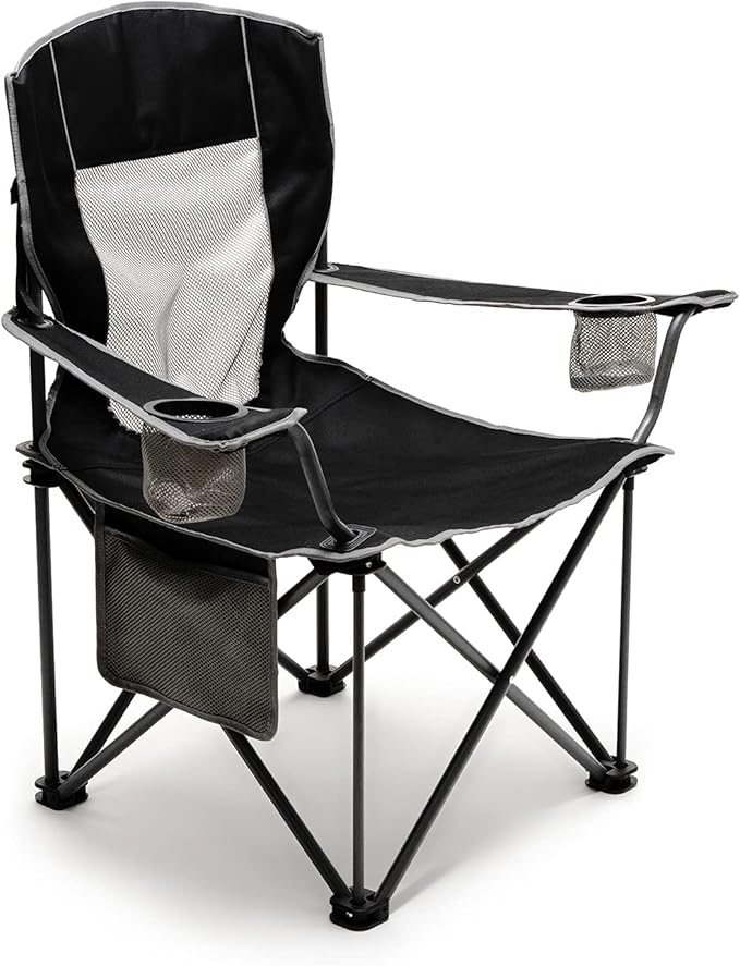 SUNNYFEEL Oversized Folding Camping Chair 500 LBS Heavy Duty Lawn Chairs for Adults Black Portable Folding with Armrest, Cup Holder, Pocket &Bag for Outdoor Camping/Beach/Travel/Picnic/Fishing