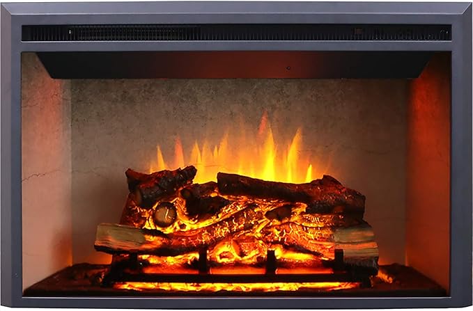 RICHFLAME 33 Inches, 21 Inches High, Edward Electric Fireplace Insert with Weathered Concrete Interior, Fire Crackling Sound, Remote Control, 750/1500W, Black