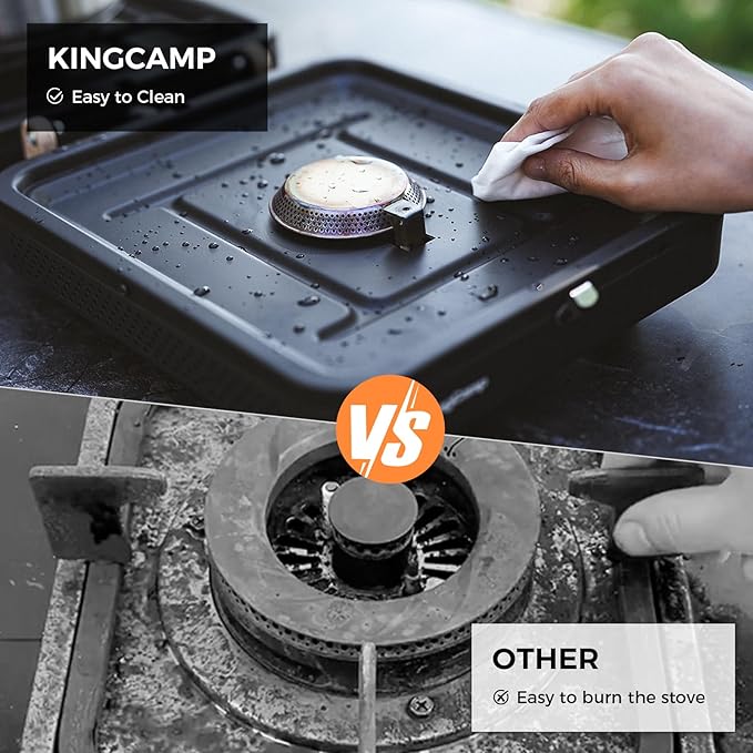 KingCamp 2 Burner Camping Stove,Portable Folding Stove with 20000 BTU,Backpacking Camp Stove for Outdoor Cooking,2 Adjustable Burners & Piezo Ignition for BBQ Hiking Backpacking Camping