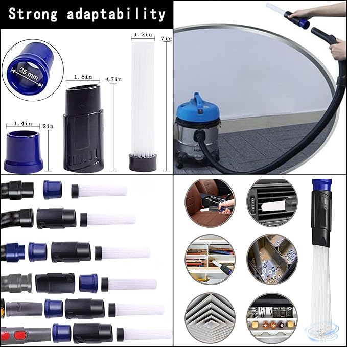 12Pcs Universal Vacuum Attachment Professional Shop Vac Accessories Wet Dry Vacuum Hose Adapter with Hair Brush Extension Wand Flexible Crevice Tool fit 2 1/2" to 1 1/4" and 1 7/8" to 1" Vacuum Hose
