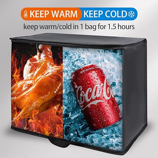 Bodaon 5-Pack Insulated Reusable Grocery Shopping Bag, X-Large Frozen Food Cold, Cooler Bags with Zippered Top, Insulated Pizza Delivery Bag, Black