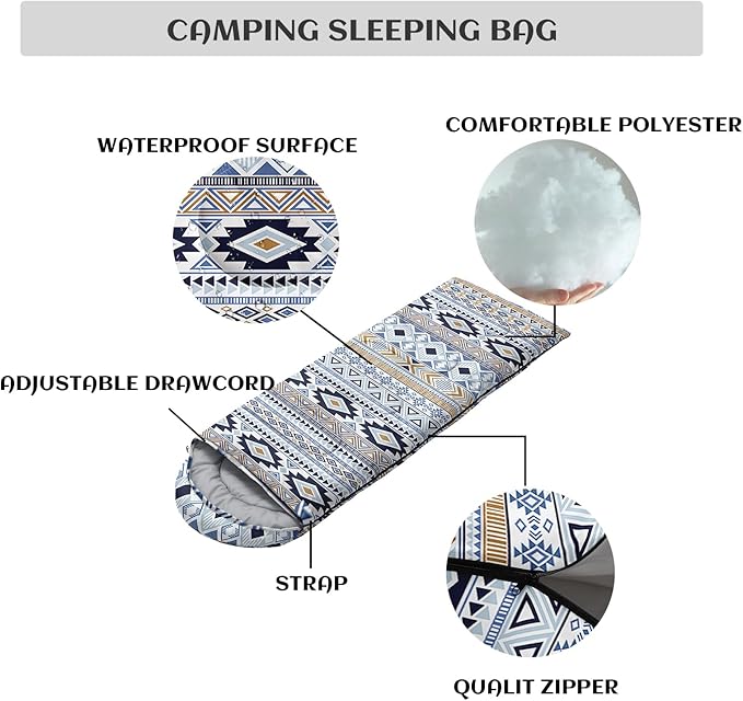 Sleeping Bags for Adults and Kids,3D Printing Camping Sleeping Bag for Girls Boys Lightweight Waterproof Cold/Warm 3-Season,Outdoor Travel with Compression Bags