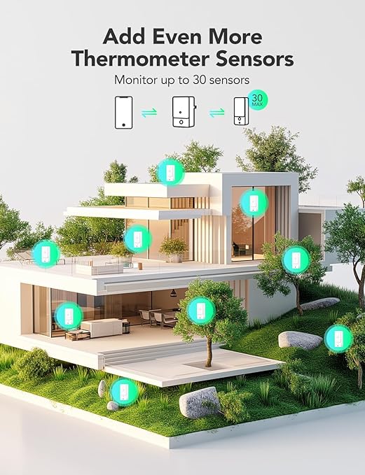 GoveeLife Wi-Fi Gateway Thermometer Hygrometer H5107, Outdoor Indoor Wireless Temperature Humidity Sensor Monitor with Remote APP Notification Alert, 1312ft/400m Monitoring Range, IP 65 Waterproof