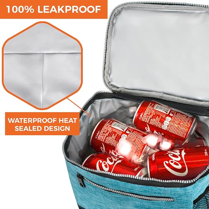 opux Extra Large Insulated Lunch Box Men Women, Lunch Bag for Work, Leakproof Soft Cooler Tote Adult, Lunch Pail, Picnic Beach Collapsible Food Bag with Shoulder Strap, Turquoise Blue