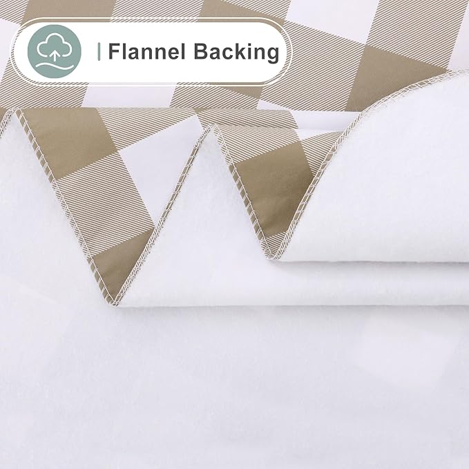 misaya 2 Pack Waterproof Vinyl Table Cloth, Buffalo Flannel Backed Tablecloth, Wipeable Plastic Table Cover for Dinner, Kitchen, Outdoor (60" x 84", Khaki & White)