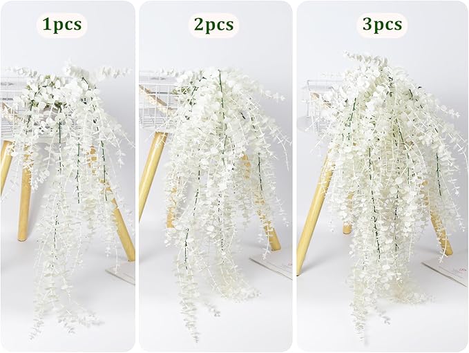 RECUTMS Fake Plant Hanging Eucalyptus Vines Plants Faux Eucalyptus Leaf Hanging Plant for Room Wedding Proch Yard Outdoor Home Wall Kitchen Bathroom Indoor Decoration in 3 Pcs(Pure White)