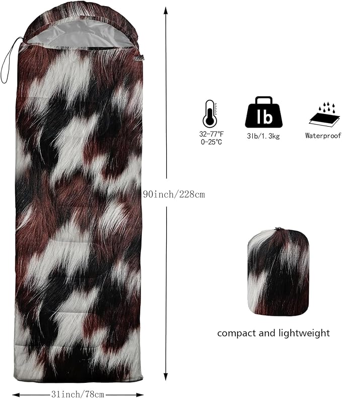 Sleeping Bags for Adults and Kids,3D Printing Camping Sleeping Bag for Girls Boys Lightweight Waterproof Cold/Warm 3-Season,Outdoor Travel with Compression Bags