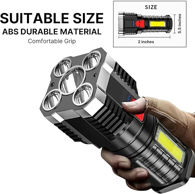 TetraBeam Rechargeable Tactical Flashlight with Advanced COB LED Tech โ USB Rechargeable Flashlights, Water-Resistant Work Light, 3 Light Settings, Emergency Floodlight, Real-Time Power Monitoring