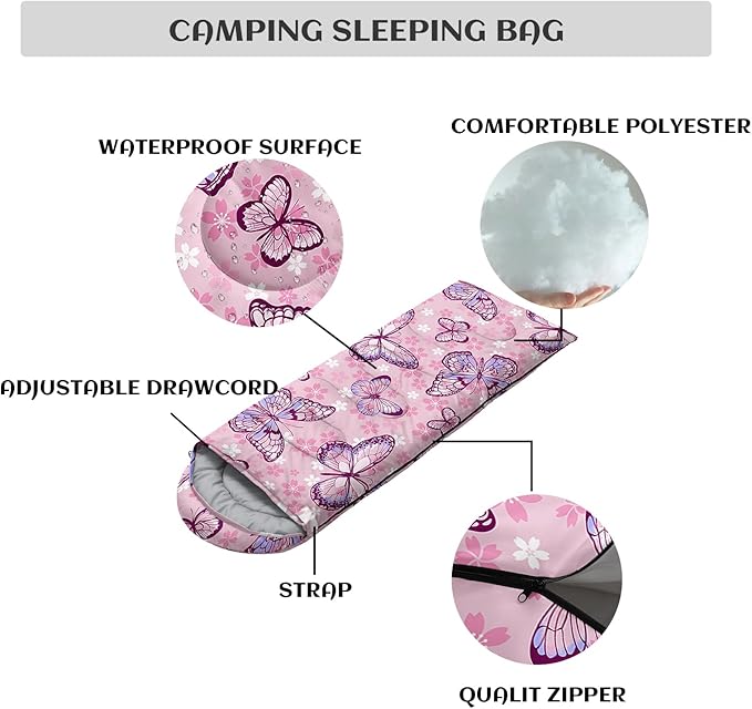 Sleeping Bags for Adults and Kids,3D Printing Camping Sleeping Bag for Girls Boys Lightweight Waterproof Cold/Warm 3-Season,Outdoor Travel with Compression Bags