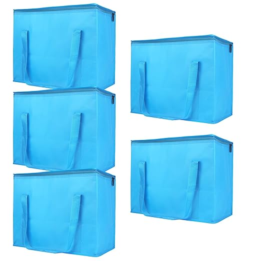 Bodaon 5-Pack Cooler Insulated Food Delivery Bag, Thermal Hot Pizza,X-Large Bags With Top Zippered for Grocery/DoorDash/Catering/Shopping, Large Cold and Frozen Door Dash Accessories, XL Tote, Blue