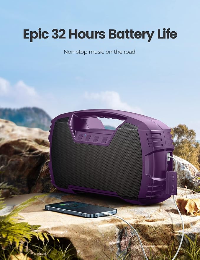 Houl Zallee IPX7 Waterproof Bluetooth Speaker, 40W Portable Wireless Speakers, 32H Playtime, Stereo Loud Sound, Deep Bass, with Handle, Bluetooth 5.0, Built-in Mic, for Party/Pool/Camping/Gifts