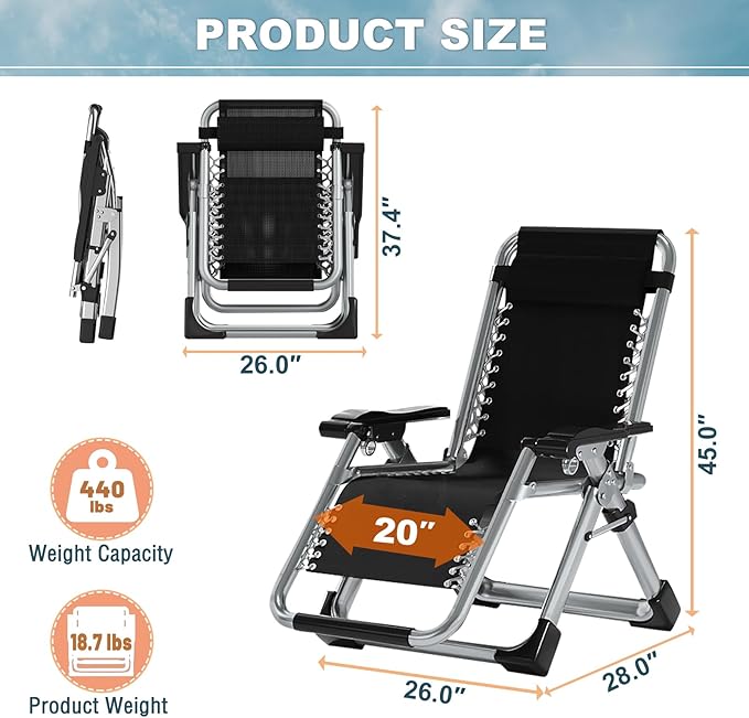 ABORON 2 Pack Zero Gravity Chair, Outdoor Lounge Chairs Sun Loungers with Removable Cushion,Headrest,Cup Holder,Reclining Patio Lounger Chair for Indoor and Outdoor