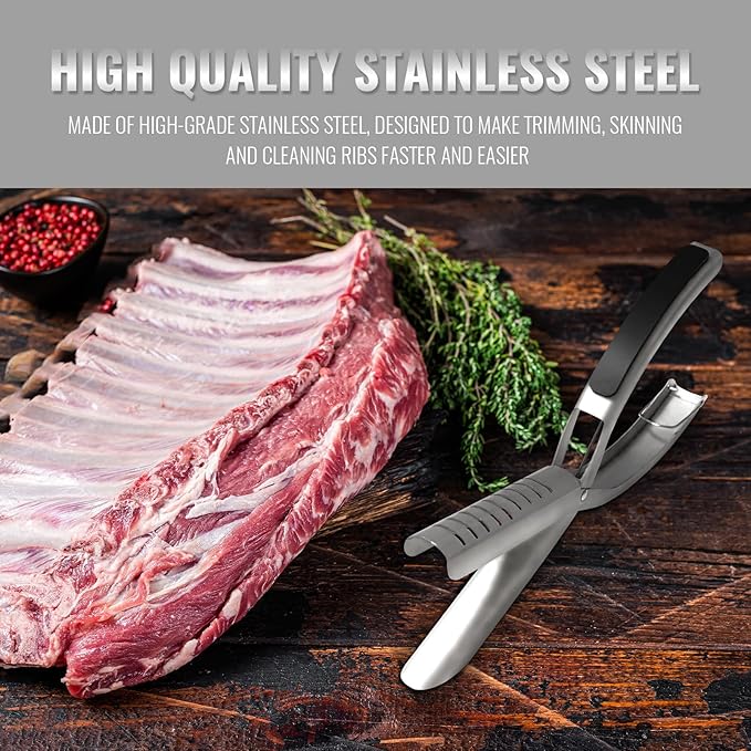 Rib Prep Tool Pro, BBQ Rib Skinner, Stainless Steel Rib Membrane Remover Tool, Ergonomic Design for Effortless BBQ Rib Preparation (2pc)