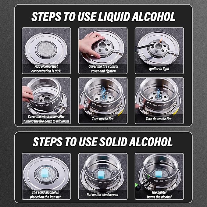 Camping Stove With Pot 18cm Stainless Steel Alcohol Stove Portable Camp Oven Cookware Set for Indoor Outdoor Camping Hiking Backpacking Picnic, No Electricity Required Adjustable Fire (1-3 people)