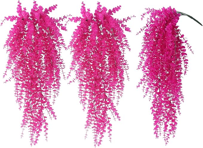 RECUTMS Artificial Plants Fake Hanging Vine Plant Hanging Eucalyptus Vine Artificial Leaves Greenery Plastic Plants for Indoor Bedroom Wall Decoration Outdoor Porch Home Wedding Decor(Pure Fuchsia)