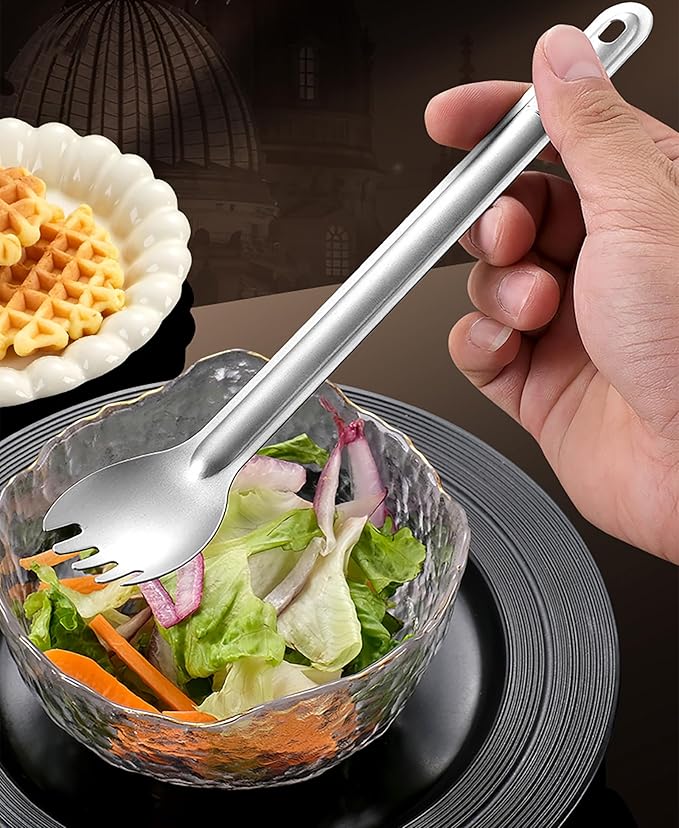 Titanium Camping Utensil Set Lightweight Titanium Flatware Tableware Cutlery Long Spork and Spoon with Carrying Bag for Traveling Picnic Hiking