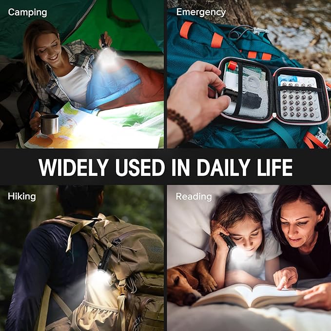 LETMY Rechargeable Mini Flashlights with Magnetic Base, 4 Pack Bright 3 LED Flash Lights, Small EDC Flashlight with Belt Clip, 4 Lighting Modes Portable Rechargeable Flashlights for Camping Home