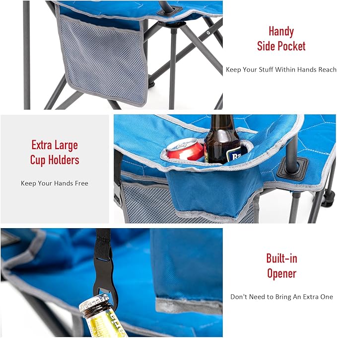 SUNNYFEEL Oversized Folding Camping Chair 500 LBS Heavy Duty Lawn Chairs with Blue Portable Folding with Armrest, Cup Holder, Pocket &Bag for Outdoor Camping/Beach/Travel/Picnic/Fishing