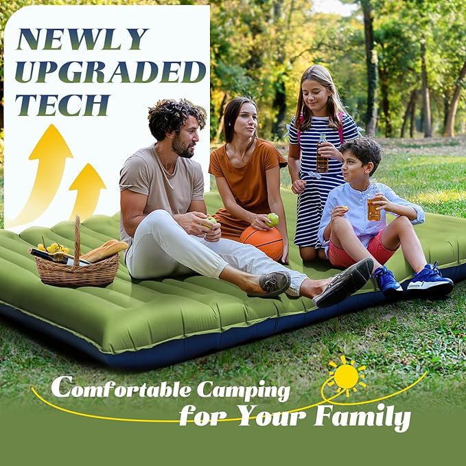 Double Sleeping Pad, Ultralight Camping Pad with Pillow Built-in Foot Pump Inflatable Sleeping Mat Compact for Camping Backpacking Hiking Traveling