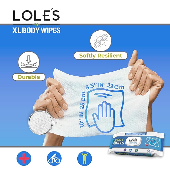LOLE'S Body Wipes XL - Wet Wipes for Adults, 192 Count - 4 x 48, Adults No Shower, Adult Bed Bath, Incontinence Wipes Large & Fresh, Paraben Free, Ideal for Camping, Gym, Travel, Hospital