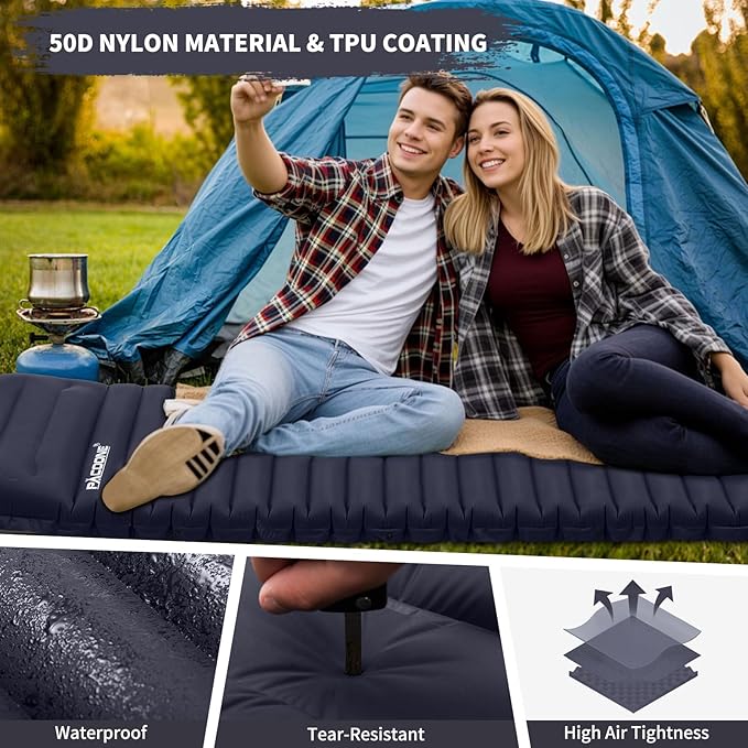 Extra Thick 4 Inch Camping Sleeping Pad, Splicable Ultralight Sleeping Pad with Pillow, Built-in Foot Pump, Lightweight Sleeping Mat for Camping Backpacking, Hiking, Tent