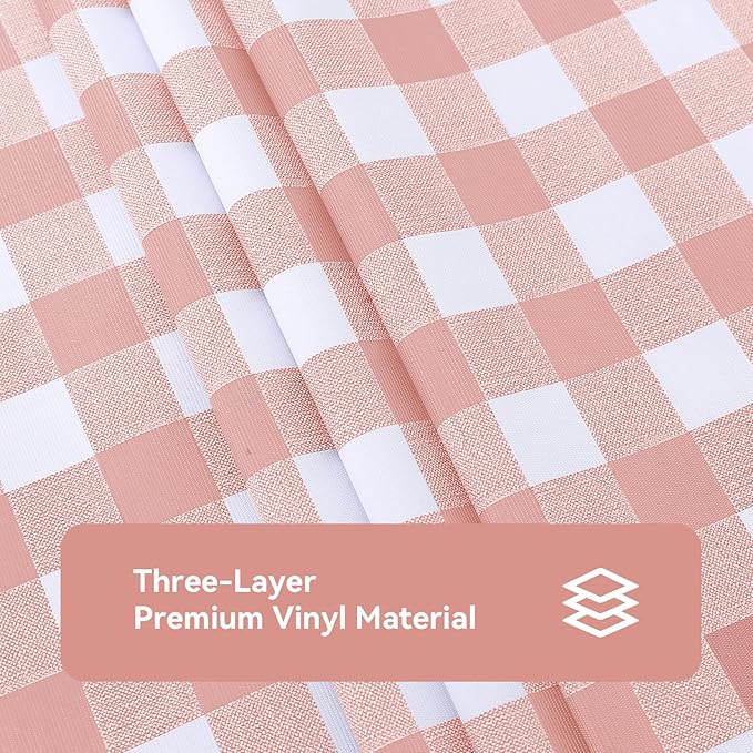 Romanstile Rectangle Plastic Tablecloth, 100% Waterproof Oil-Proof Checkered PVC Table Cloth, Heavy Duty Vinyl Table Cover for Dining, Camping, Picnic, Outdoor - 54 x 54 Inch, Light Pink