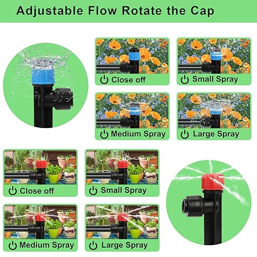 247FT Drip Irrigation Kit โ 2025 New Quick-Connect Micro Irrigation System with 1/4'' 1/2'' Tubing, Locking Nozzle Emitters, Adjustable Misting Sprayers for Gardens, Lawns,Raised Beds and Greenhouses