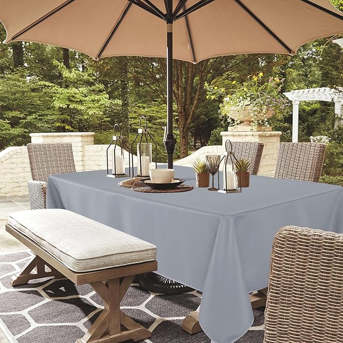 LUSHVIDA Rectangle Outdoor Tablecloth with Umbrella Hole and Zipper, 60x102 Inch Silver, Washable Waterproof Table Cloth Spill Proof Wrinkle Free Table Cover for Patio Spring Summer Picnic BBQS