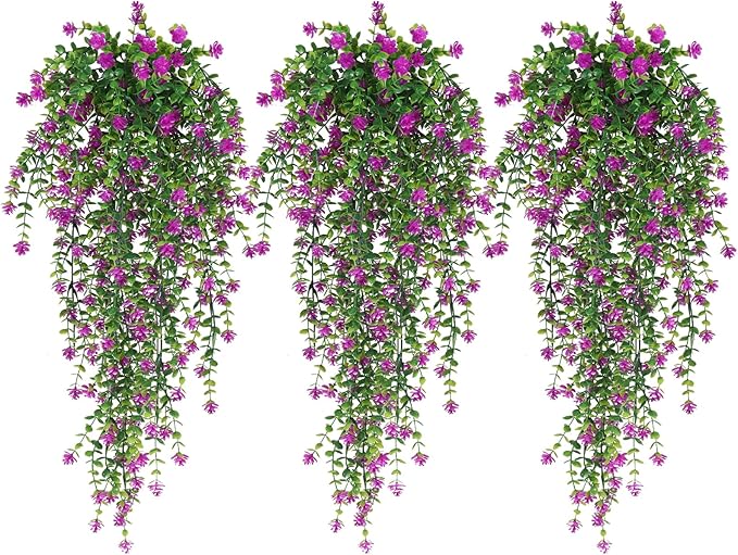 RECUTMS Artificial Fake Hanging Eucalyptus Plants Vine Hanging Plant Outdoor UV Resistant Plastic Plants Artificial Greenery for Bedroom Wall Decor Wedding Party Room Aesthetic Stuff(Fuchsia)