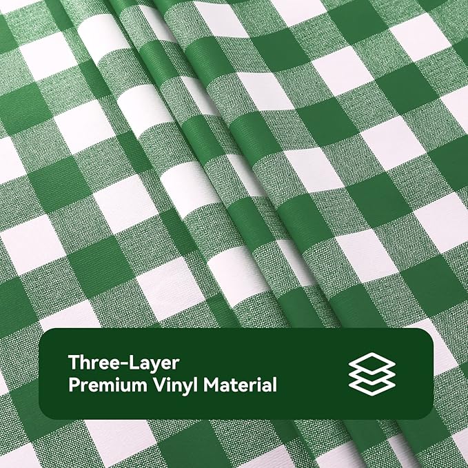 Romanstile Rectangle Vinyl PVC Tablecloth, 100% Waterproof Buffalo Plaid Plastic Table Cloth, Oil Proof Heavy Duty Wipeable Table Covers for Dining/Camping/Picnic/Outdoor - 60 x 84, Green and White