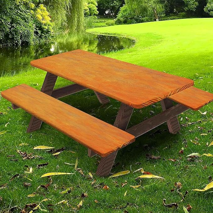 CAPSCEOLL Fitted Picnic Table Cover with Bench Covers with Elastic 8Ft Waterproof Camping Picnic Table Cover Cloths for Outdoors Camping Tablecloth with Drawstring Bag, 96X30in, Burnt Orange