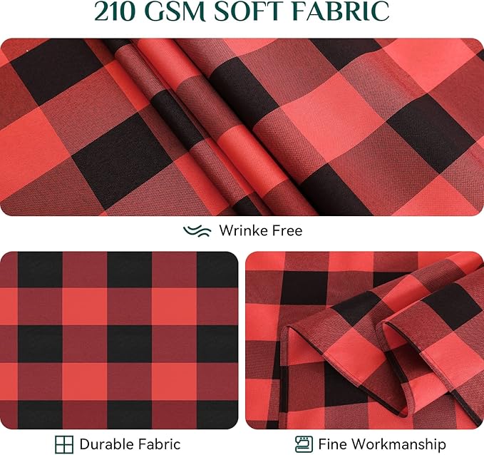Softalker Christmas Gingham Checkered Rectangle Tablecloth - Buffalo Plaid Farmhouse Table Cloth Waterproof Stain Resistant Table Cover for Kitchen/Party/Holiday - Black and Red, 60 x 84 Inch