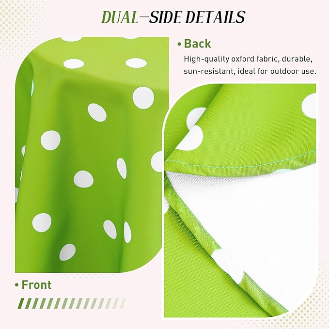 Poise3EHome 60X84 Outdoor/Indoor Waterproof Spillproof Rectangle Tablecloth with Umbrella Hole Zipper for Camping Picnic Party Patio Table Spring, Green Polka Dot