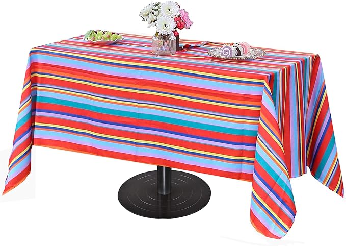 Poise3EHome 60X84 Outdoor/Indoor Waterproof Spillproof Rectangle Tablecloth for Camping Picnic Party Patio Table Spring, Color Stripe