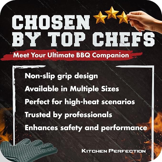 KITCHEN PERFECTION S Silicone Smoker Oven Gloves -Extreme Heat Resistant BBQ Gloves -Handle Hot Food Right on Your Grill Fryer Pit|Waterproof Oven Mitts |Superior Value Set+3 Bonuses