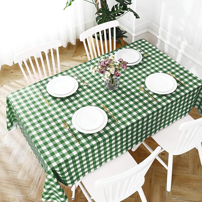 Romanstile Rectangle Vinyl PVC Tablecloth, 100% Waterproof Buffalo Plaid Plastic Table Cloth, Oil Proof Heavy Duty Wipeable Table Covers for Dining/Camping/Picnic/Outdoor - 60 x 84, Green and White