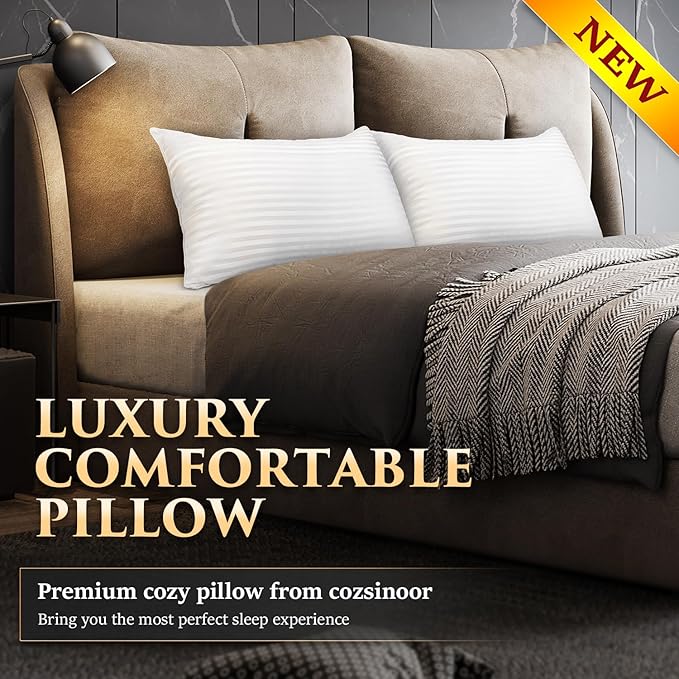 COZSINOOR Bed Pillows for Sleeping Queen Size - Hotel Quality Set of 2 - Breathable Down Alternative Microfiber Filled for Back, Stomach, Side Sleepers, Cooling & Skin-Friendly