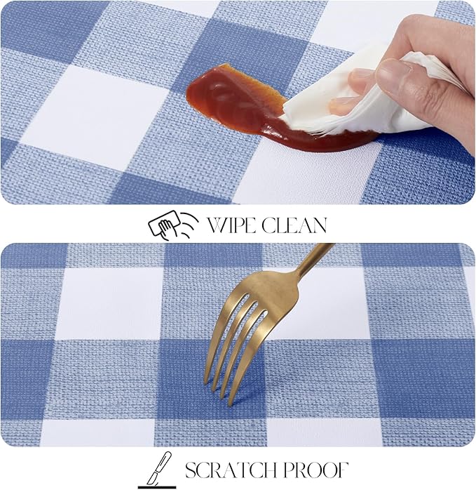 MOSAYT Rectangle Vinyl Tablecloth, 100% Waterproof Buffalo Gingham Plastic Table Cloth, Heavy Duty Wipeable Table Covers for Picnic, Outdoor, Camping - 54 x 78, Blue