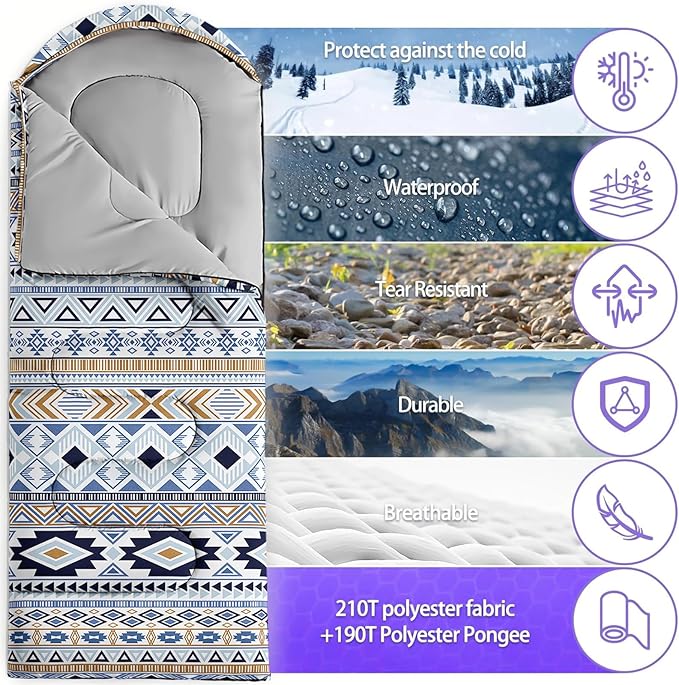 Sleeping Bags for Adults and Kids,3D Printing Camping Sleeping Bag for Girls Boys Lightweight Waterproof Cold/Warm 3-Season,Outdoor Travel with Compression Bags